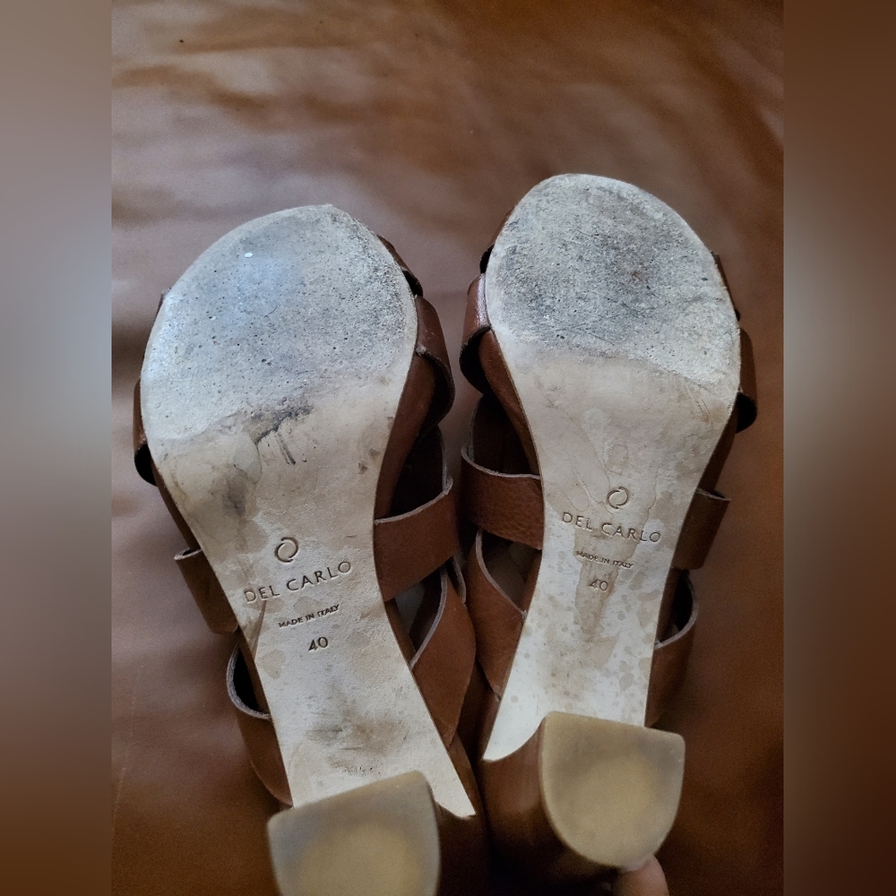 Del Carlo Brown leather Heeled Sandals Summer Shoes Used Size 40 - Picture 10 of 11